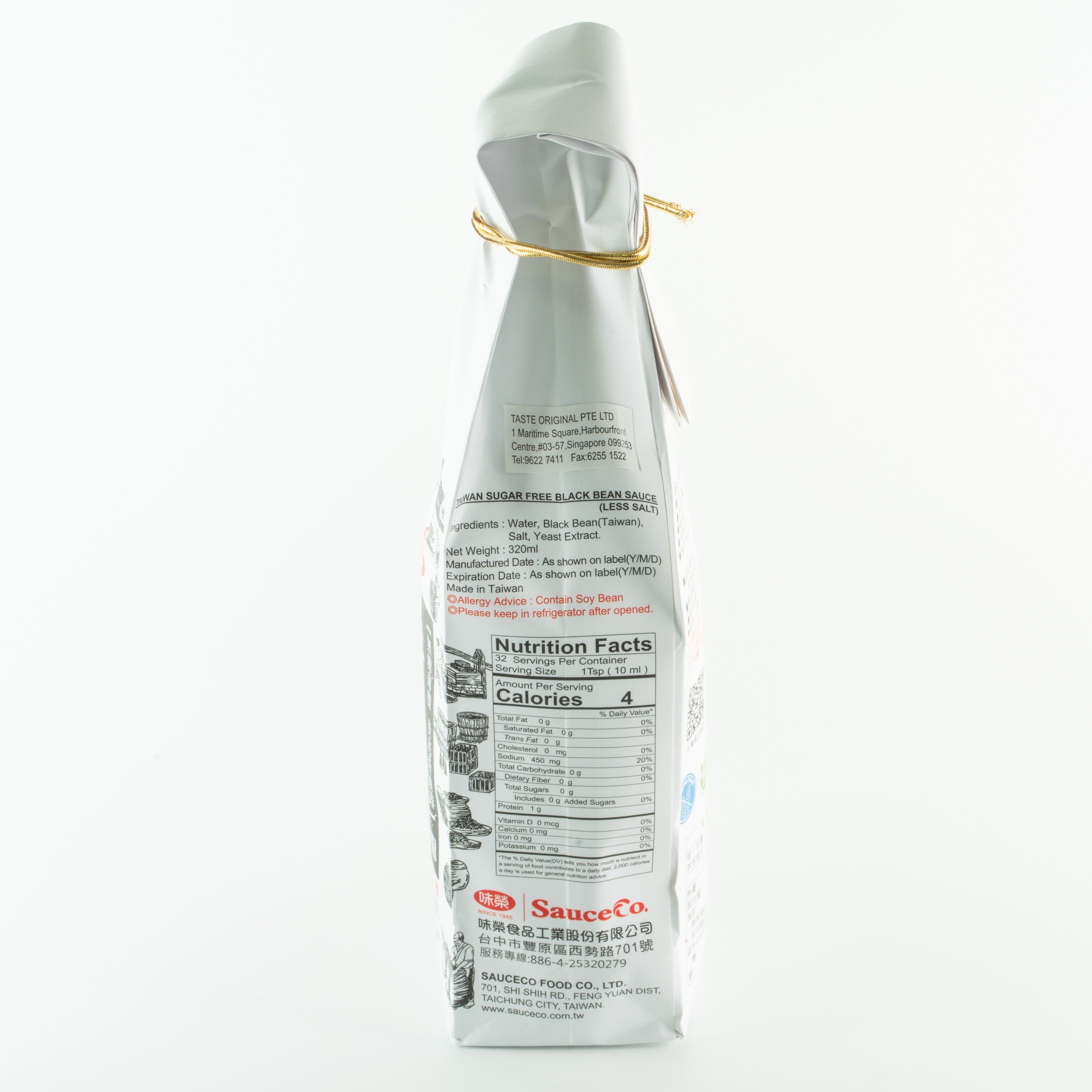 台湾黑豆蔭油露-減鹽 (无糖） Sauce Co Sugar Free Black Bean Sauce-Less Salt 320ml
