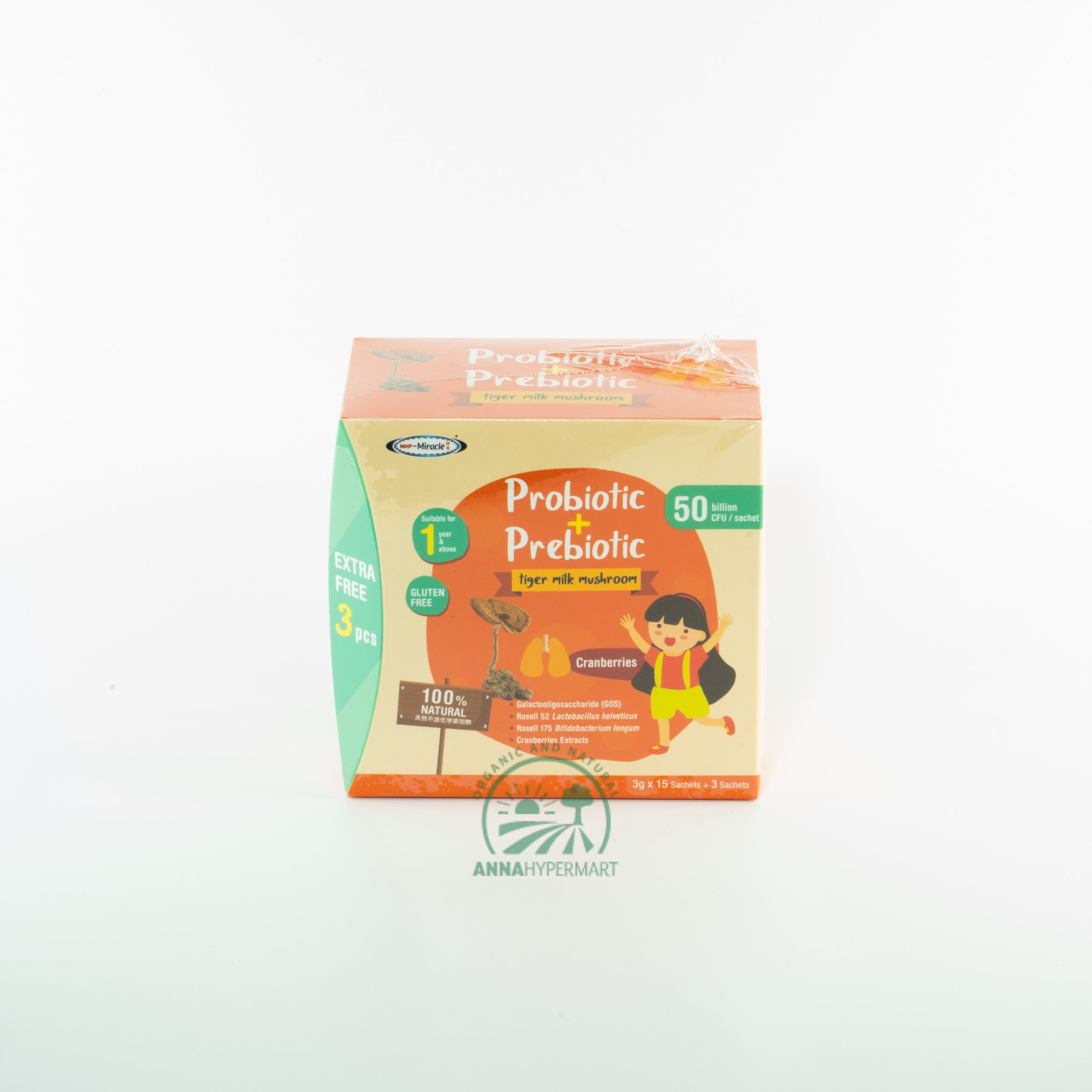 MIRACLE PROBIOTIC + PREBIOTIC TIGER MILK MUSHROOM (CRANBERRIES) [3G X 15 SACHETS + 3 SACHET]