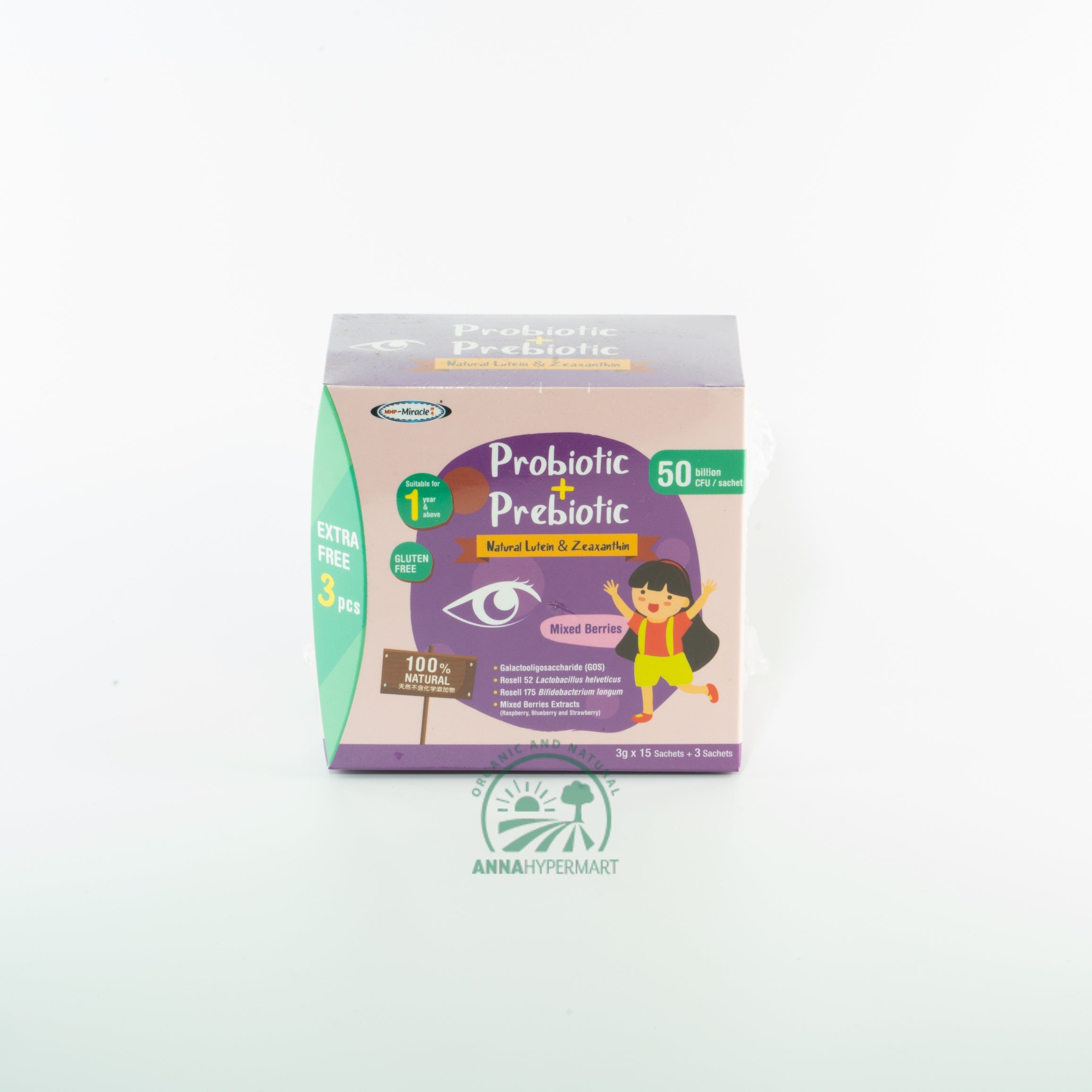 MIRACLE PROBIOTIC + PREBIOTIC NATURAL LUTEIN & ZEAXANTHIN (MIXED BERRIES) [3G X 15 SACHETS + 3 SACHET]